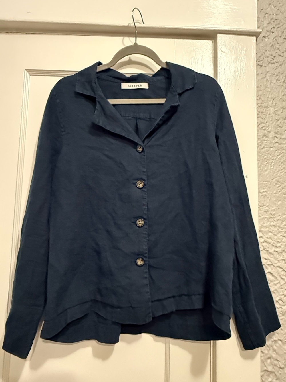 Sleeper Unisex Dark Navy 100% Linen Button-Front Linen shirt